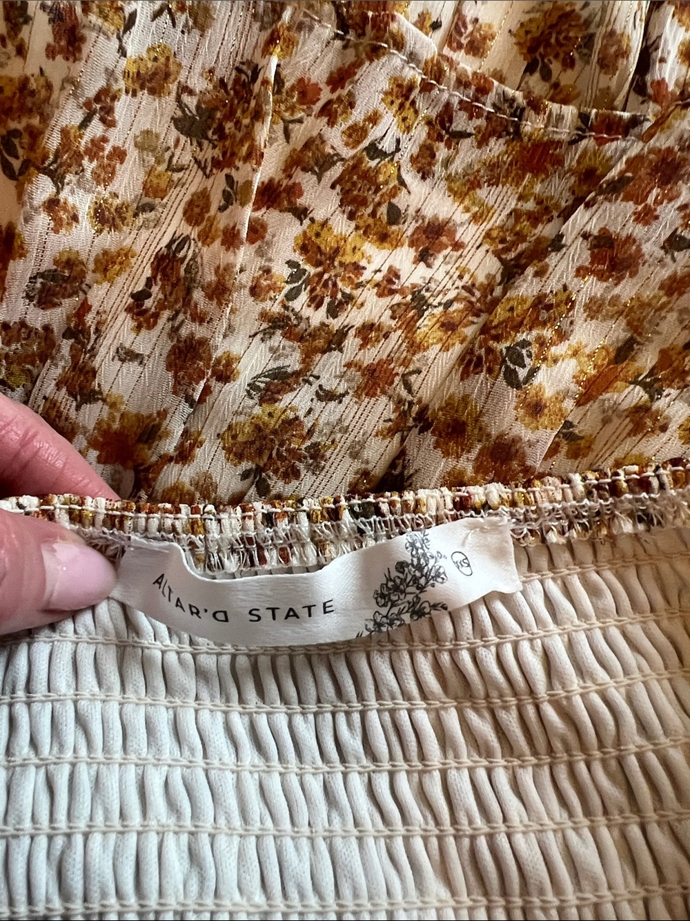 Altar’d State Tiered Floral Mini skort in Cream and Brown - Picture 7 of 7